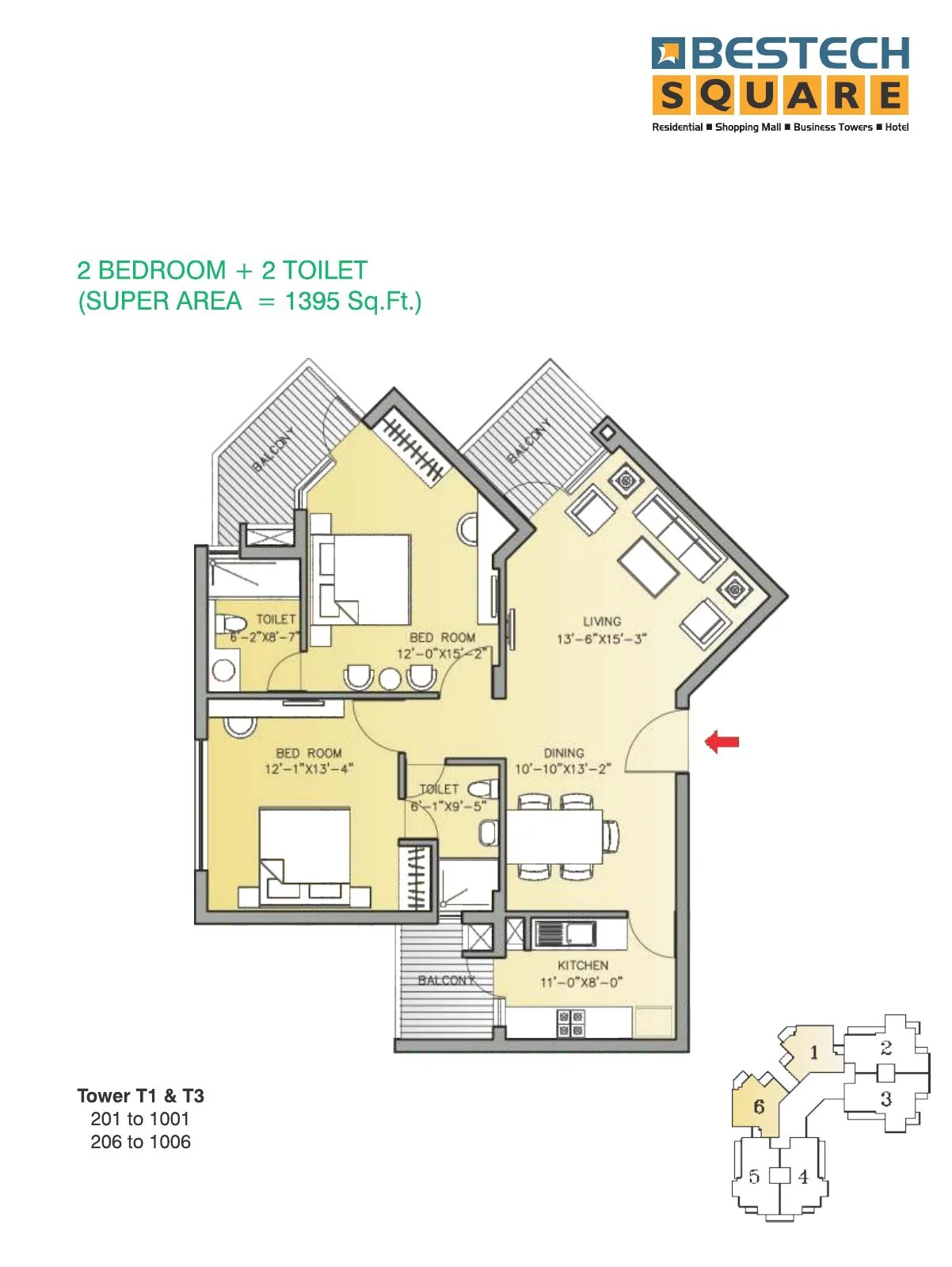 Park View Residences Mohali · 2 bedrooms + 2 toilets recorded layout
