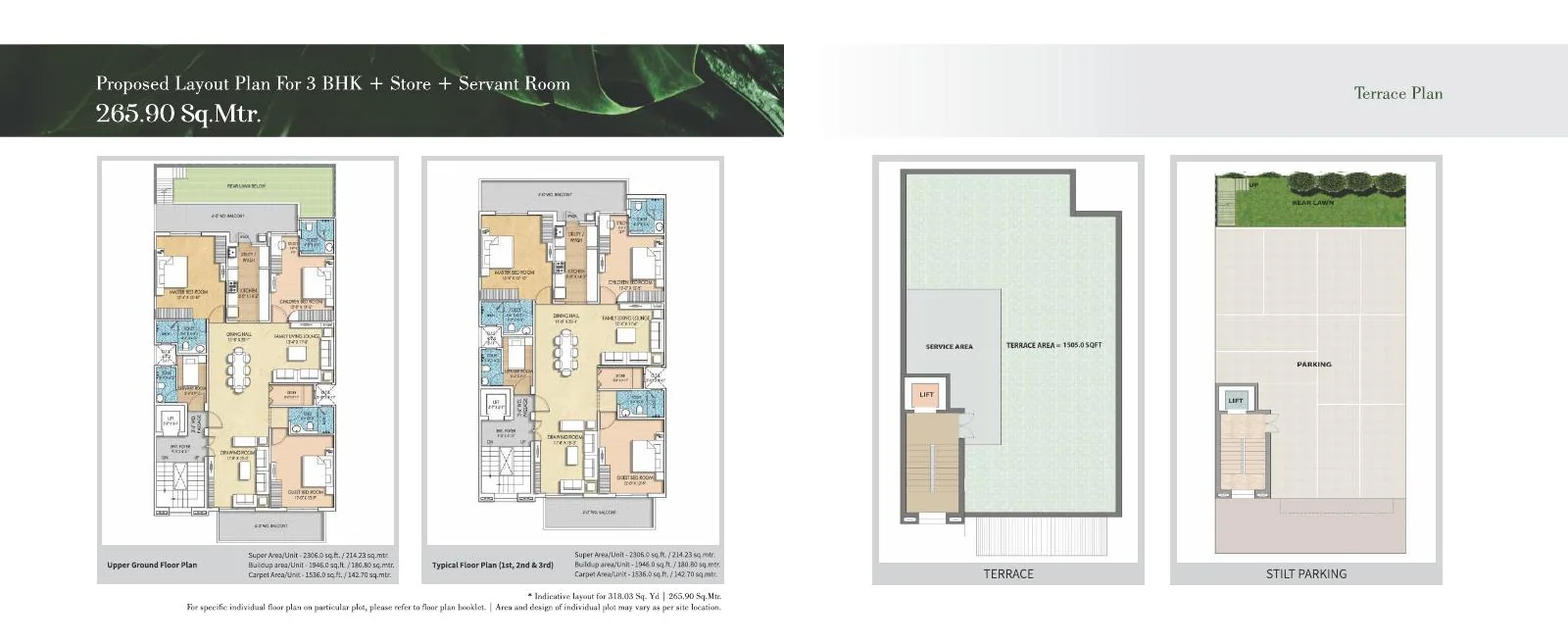Gardenia · 3 BHK + store + servant room recorded layout