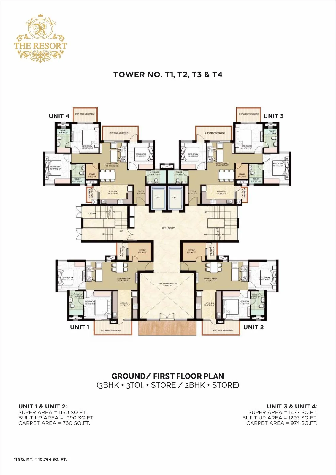 The Resort · 2 BHK + store recorded layout