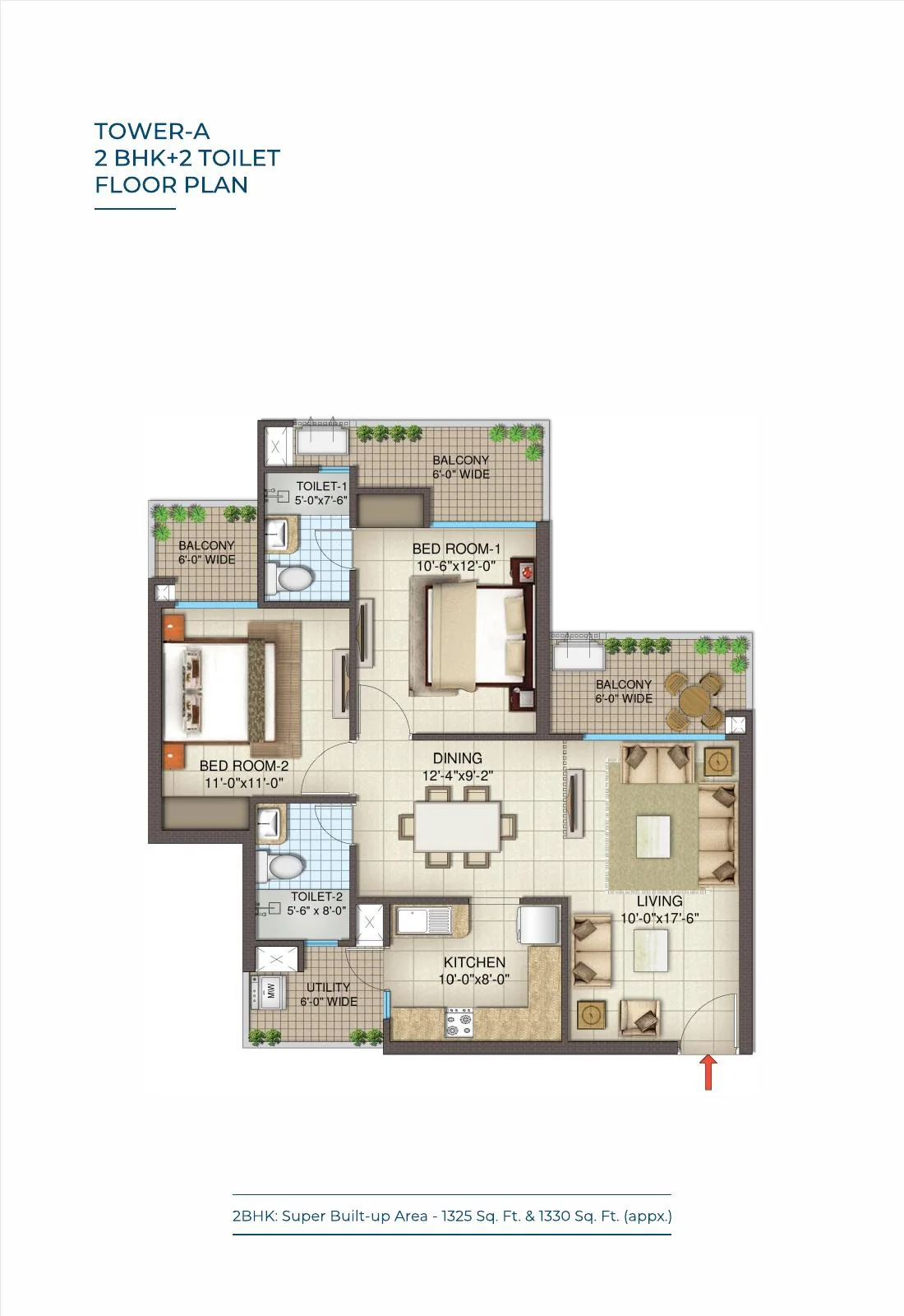 SBP Olympia · 2 BHK + 2 toilets recorded layout