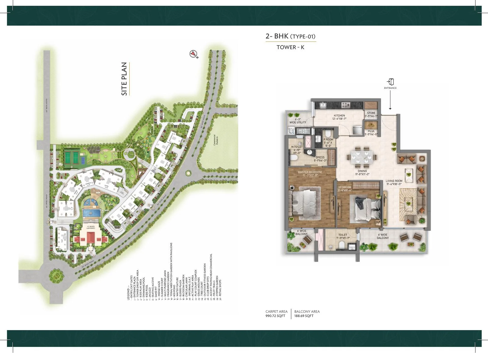 Wave Gardens Phase II · 2 BHK recorded layout