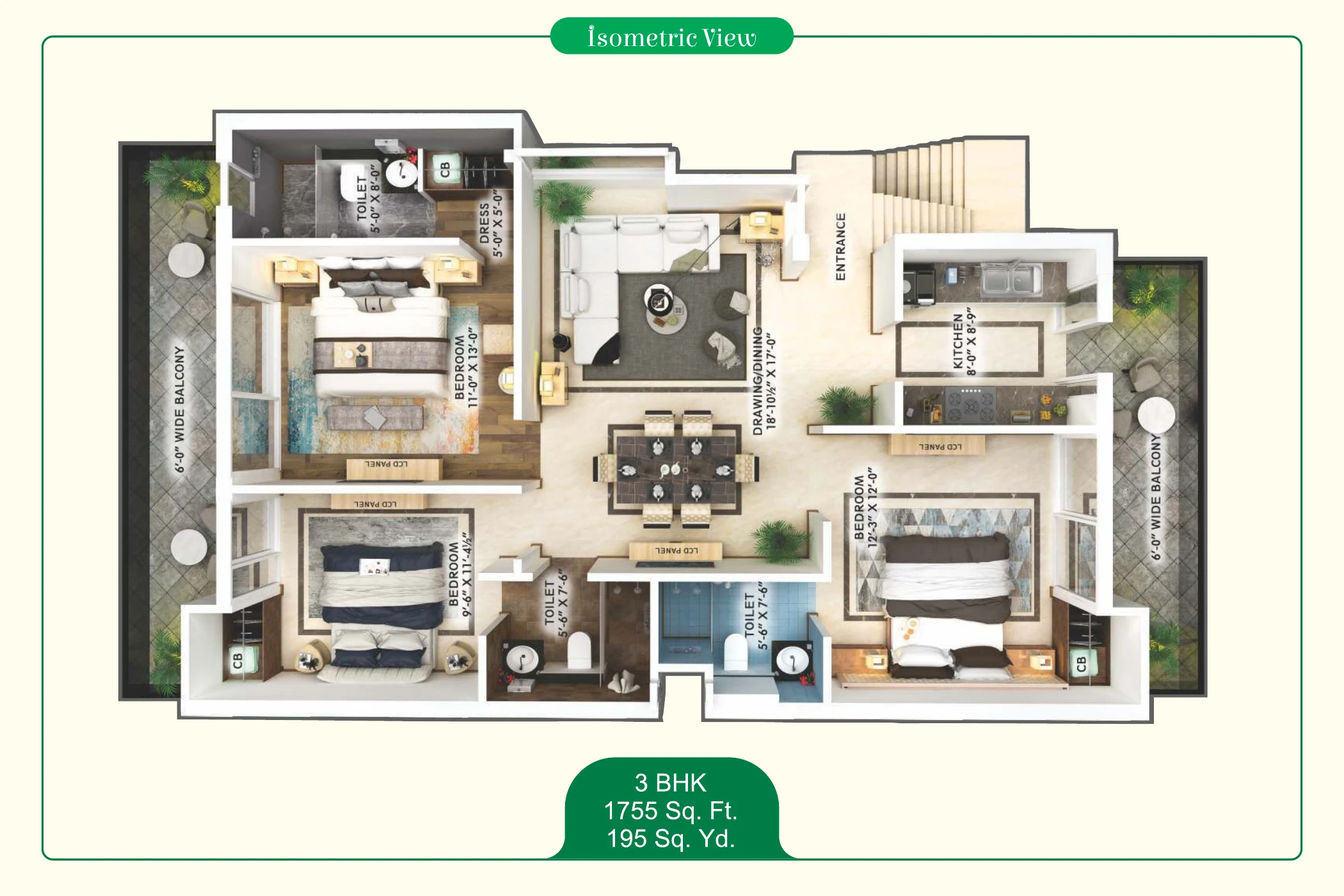Motia Harmony Greens · 3 BHK recorded layout