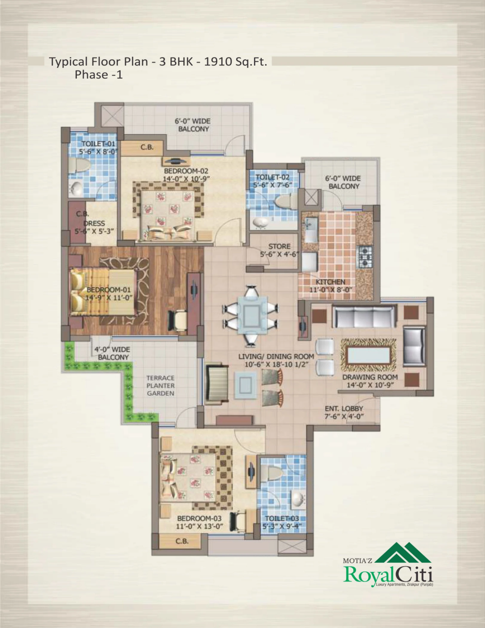 Motiaz Royal Citi · 3 BHK recorded layout