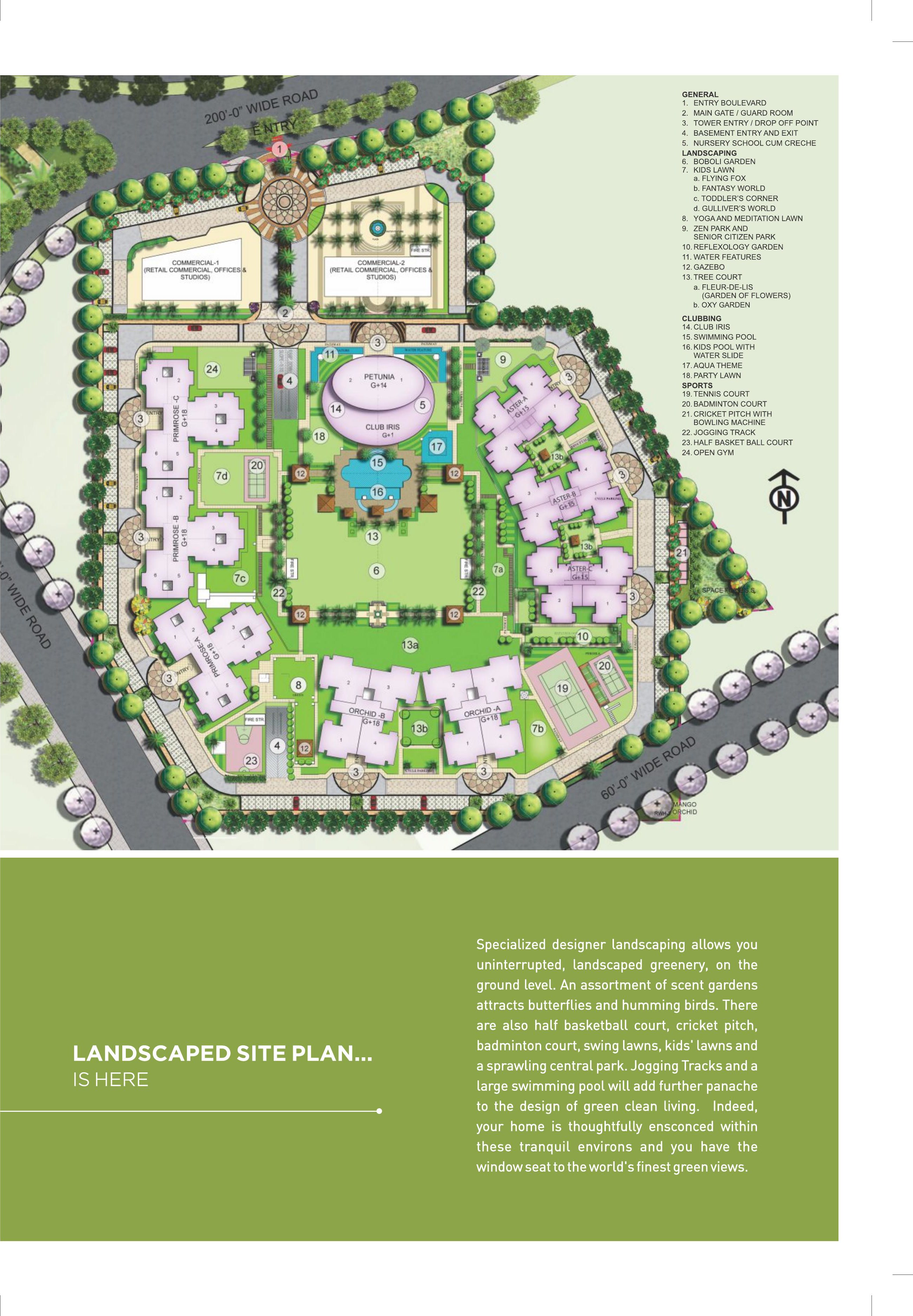 Florence Park landscaped site plan and legend