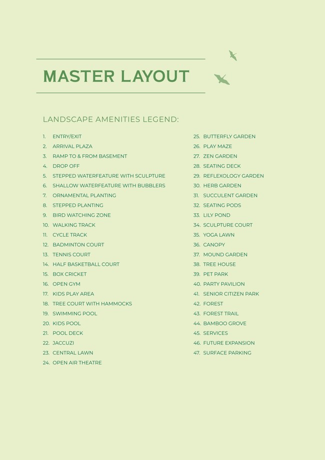 Master site plan — landscape legend