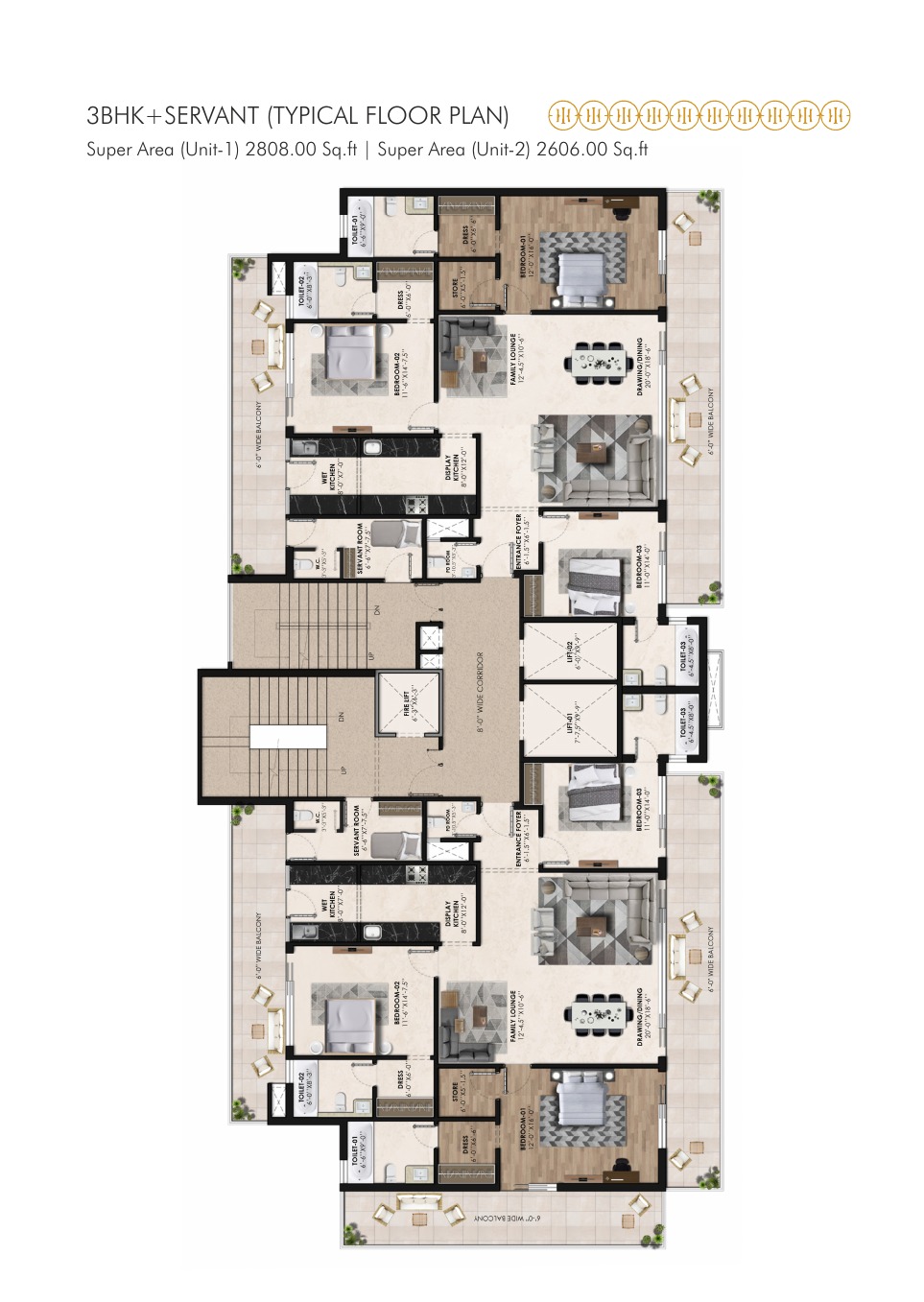 Horizon Belmond · 3 BHK + servant recorded layout