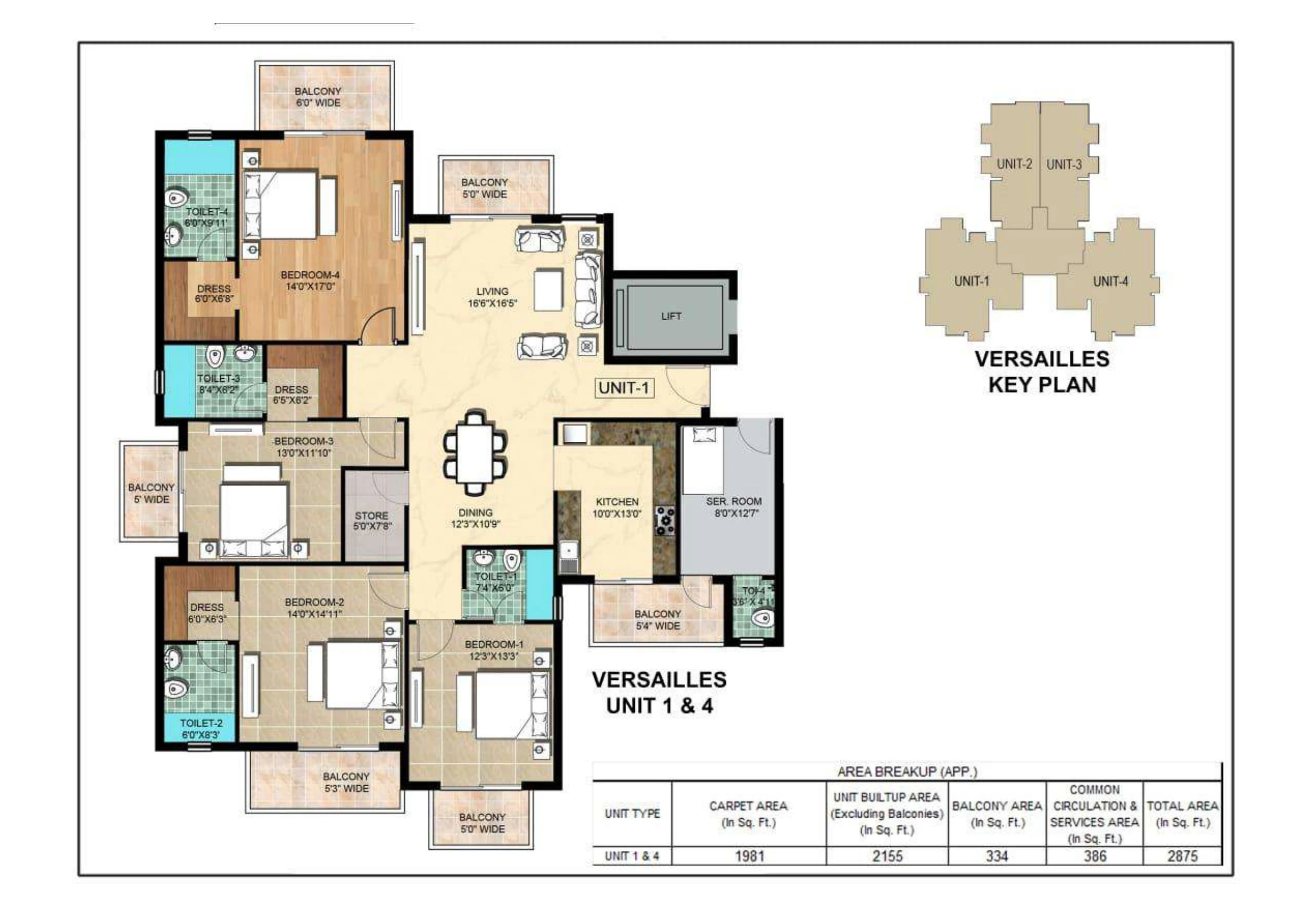 La Parisian · 4 BHK + servant recorded layout