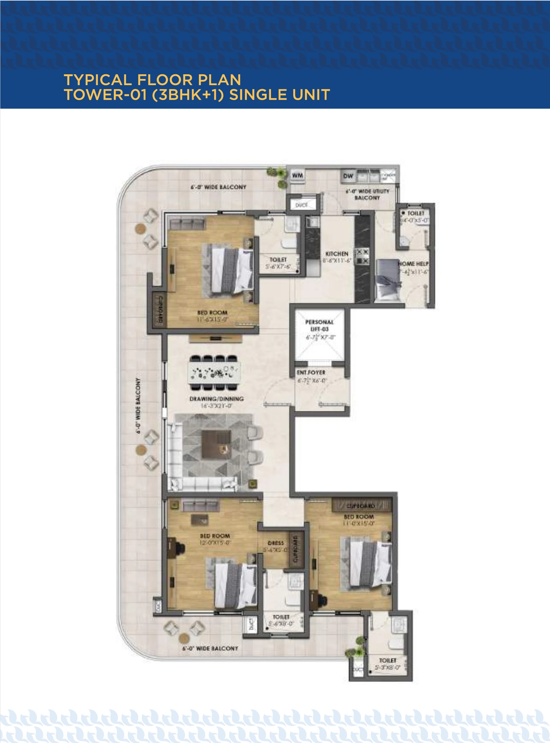Atlantis Three Sixty · 3+1 BHK recorded layout