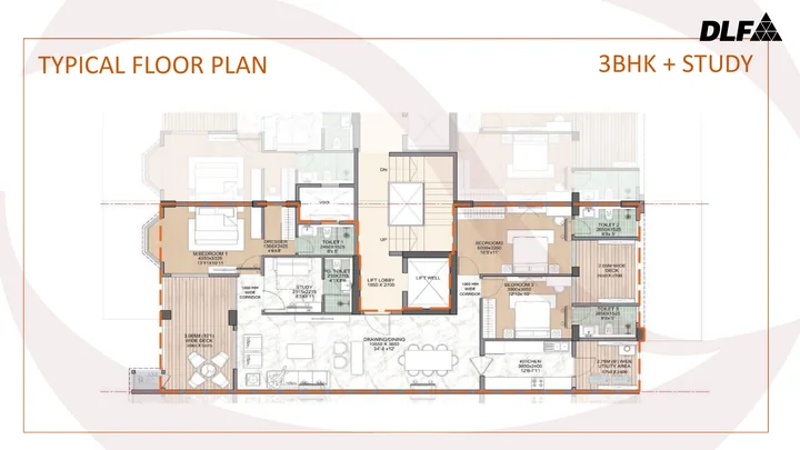 3 BHK + study · typical floor