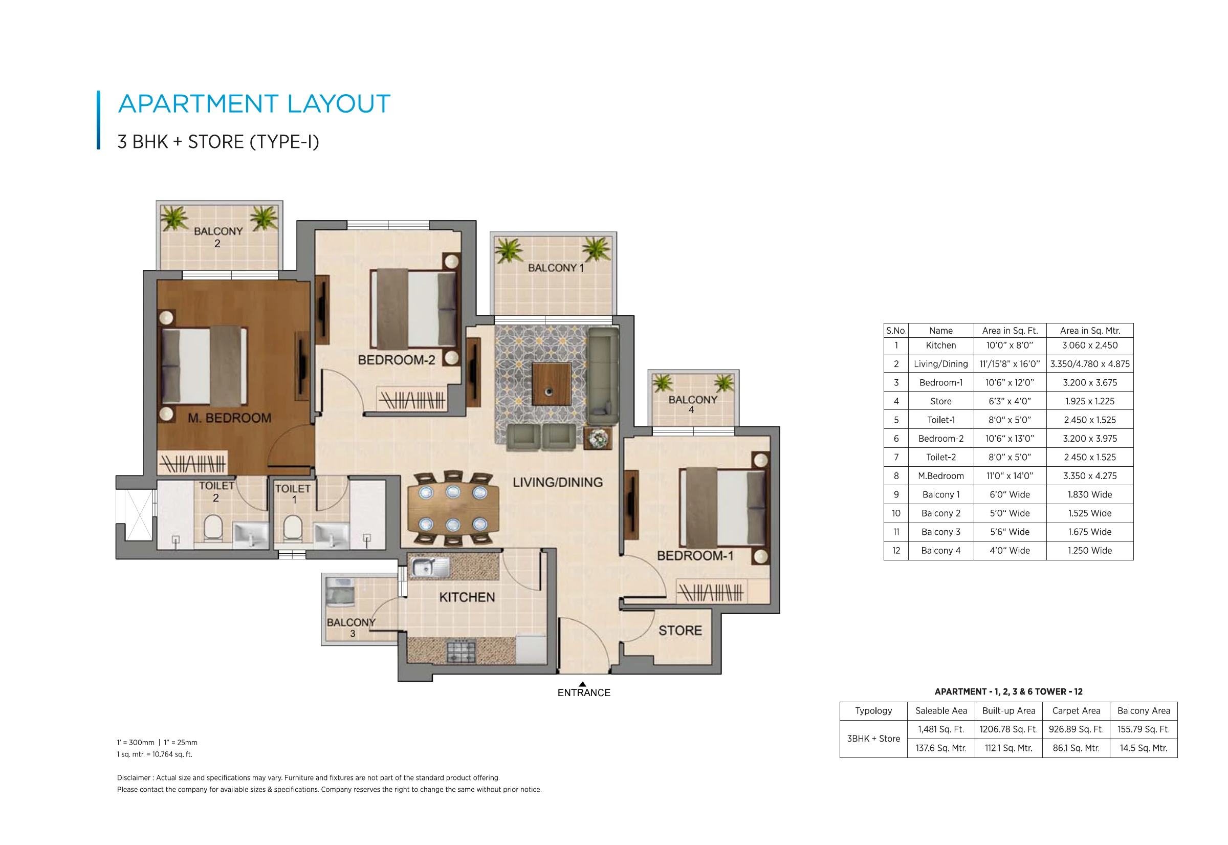 Hero Homes Sector 88 · 3 BHK + store recorded layout
