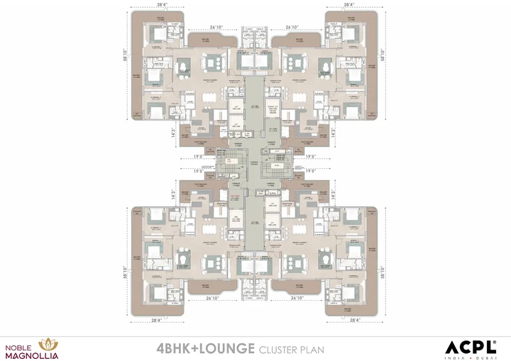 4 BHK + lounge cluster plan