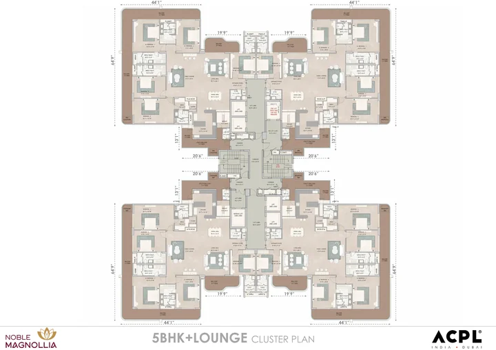 5 BHK + lounge cluster plan