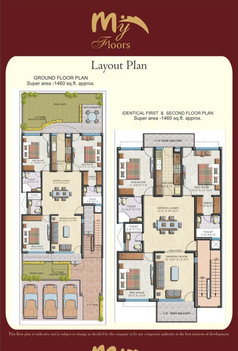 Ground, first and second floor plans