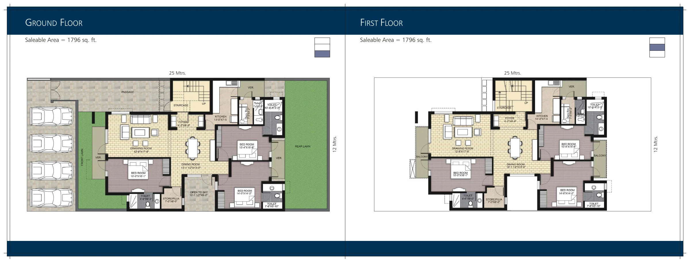 Ground and first floor plans