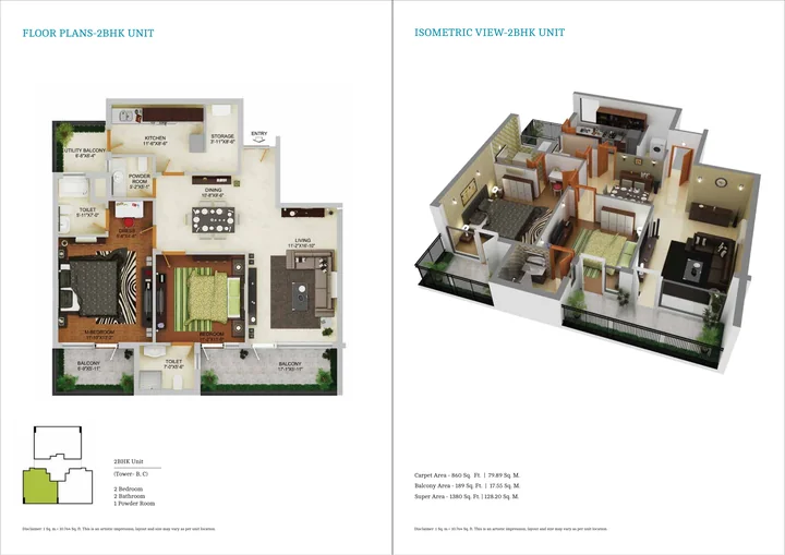 2 BHK unit plan