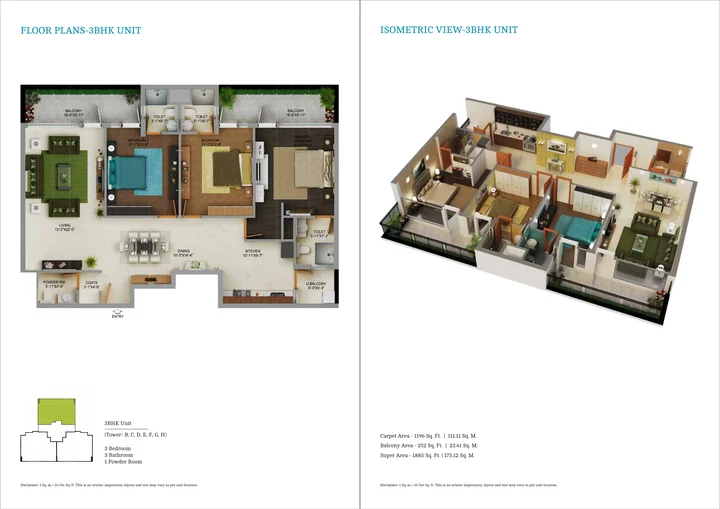 3 BHK unit plan