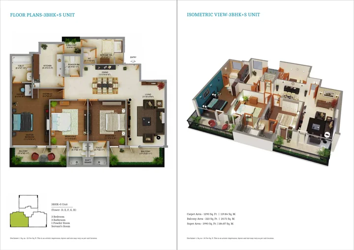 3 BHK + utility unit plan