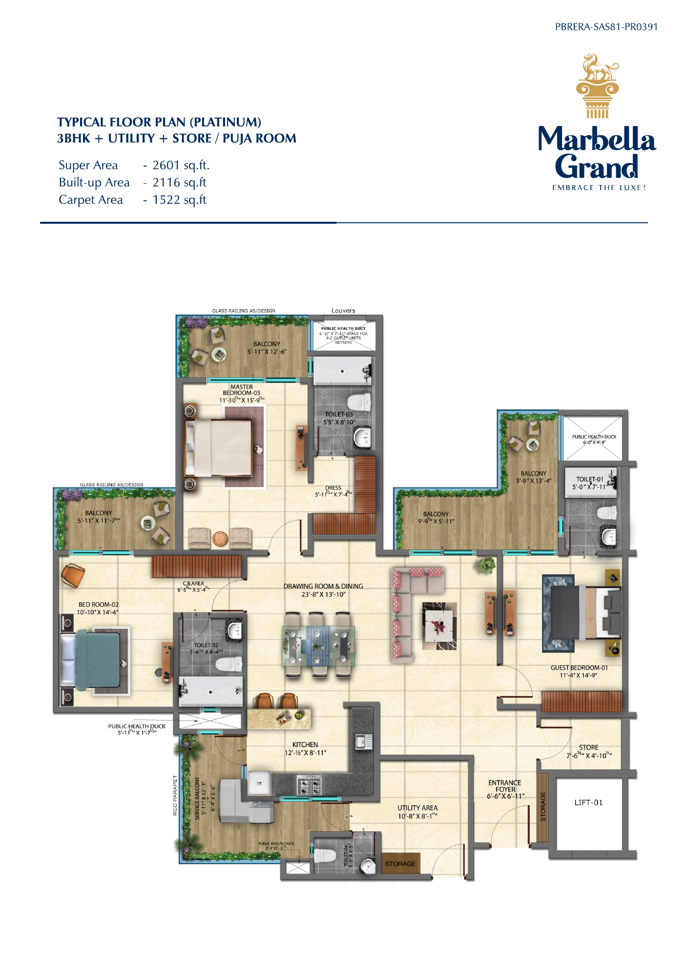 Marbella Grand · 3 BHK recorded layout